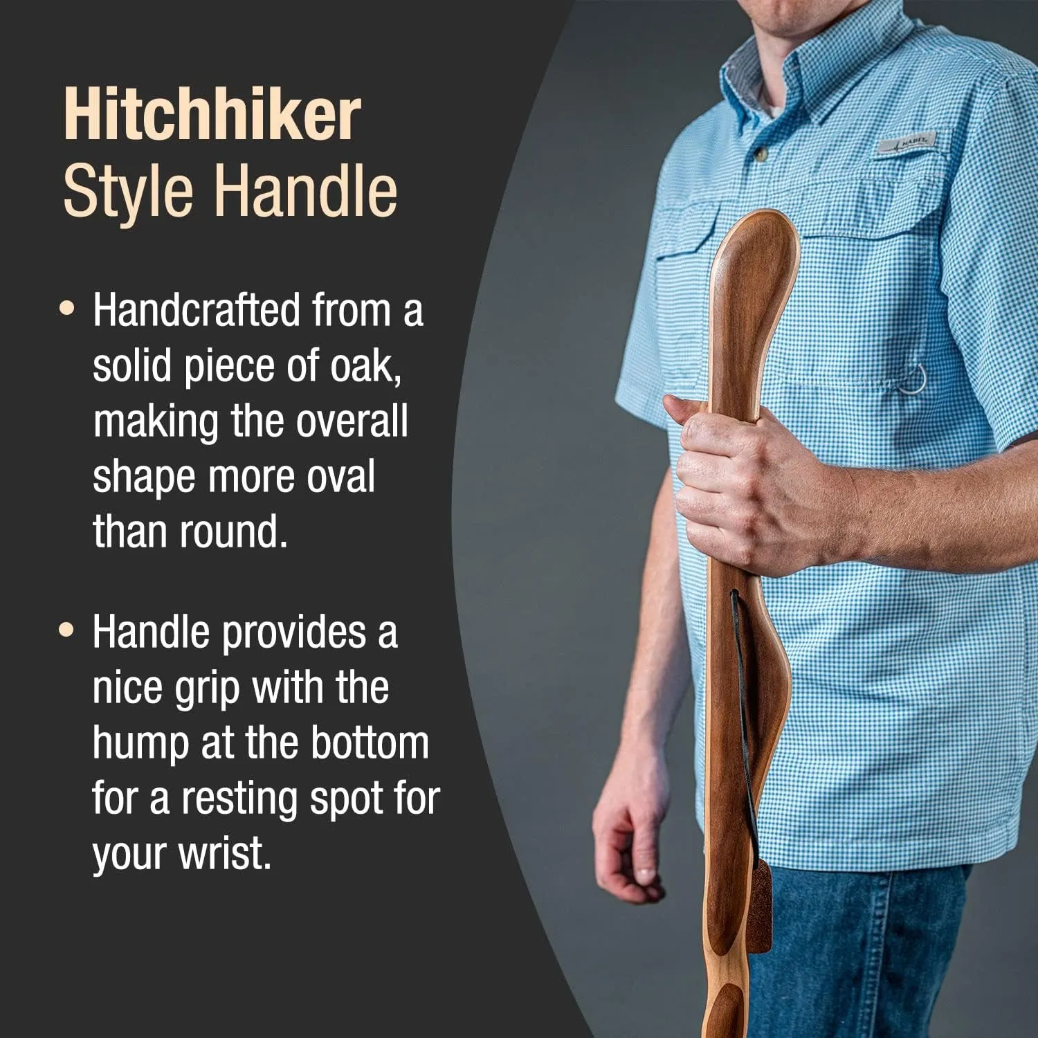 Handcrafted Wood Walking Stick, Twisted Oak, Hitchhiker Style Handle, for Men & Women, Made in the USA