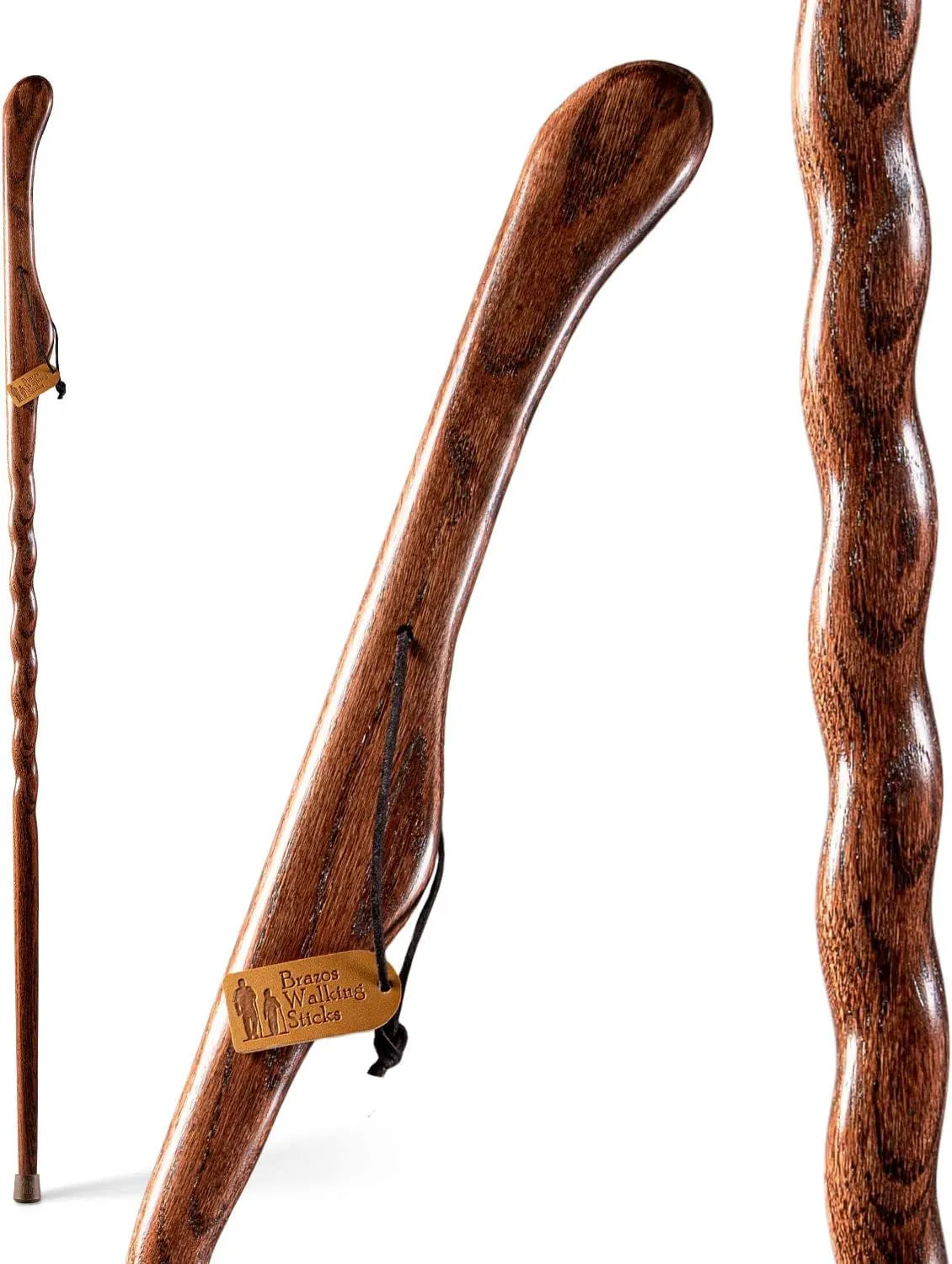 Handcrafted Wood Walking Stick, Twisted Oak, Hitchhiker Style Handle, for Men & Women, Made in the USA