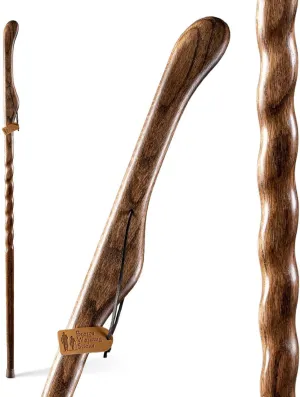 Handcrafted Wood Walking Stick, Twisted Oak, Hitchhiker Style Handle, for Men & Women, Made in the USA