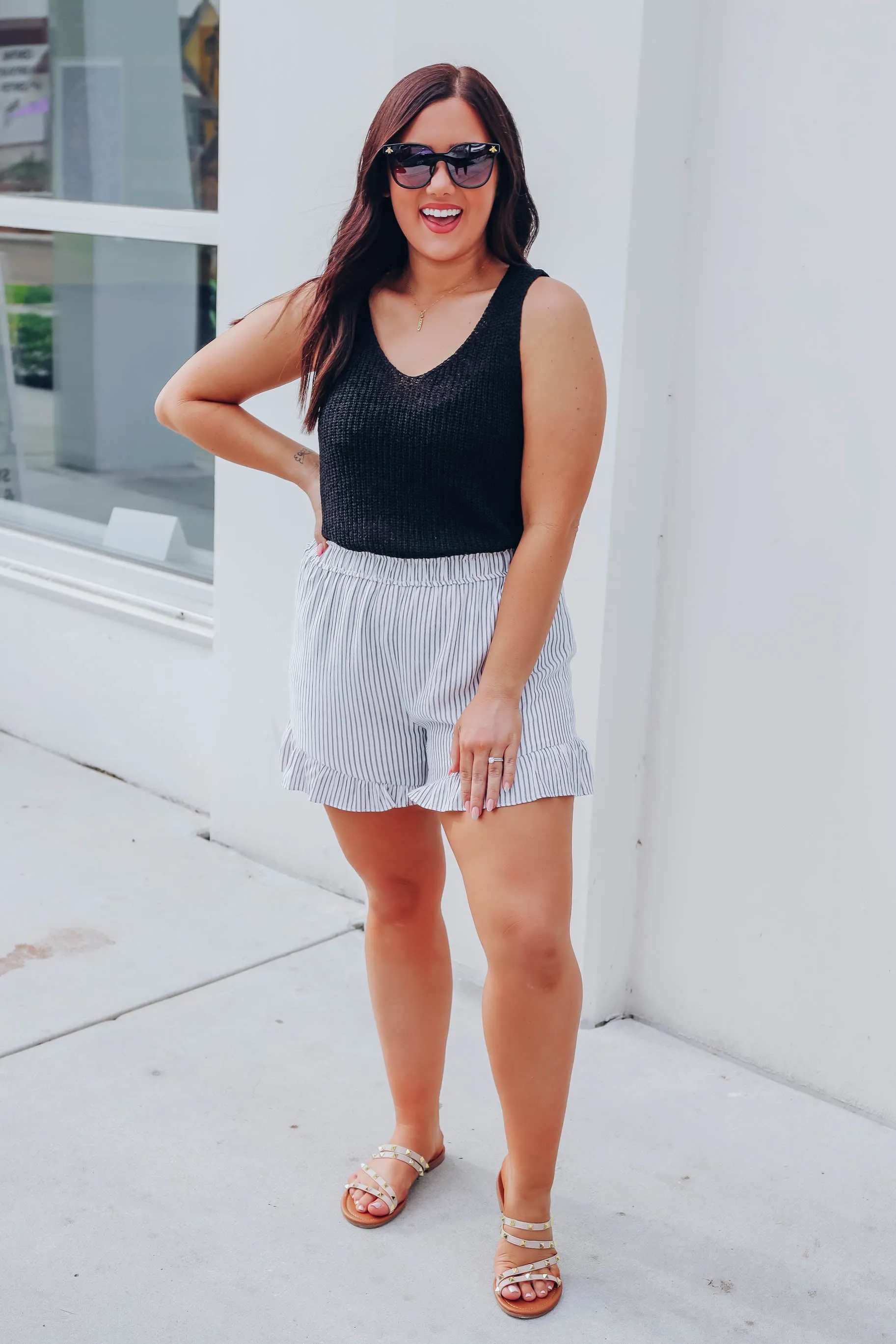 Hannah Ruffle Striped Shorts