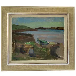 HUGO G. ZUHR Oil on Canvas Painting, Figures at the Shore