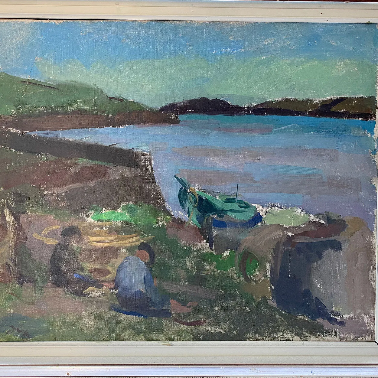 HUGO G. ZUHR Oil on Canvas Painting, Figures at the Shore
