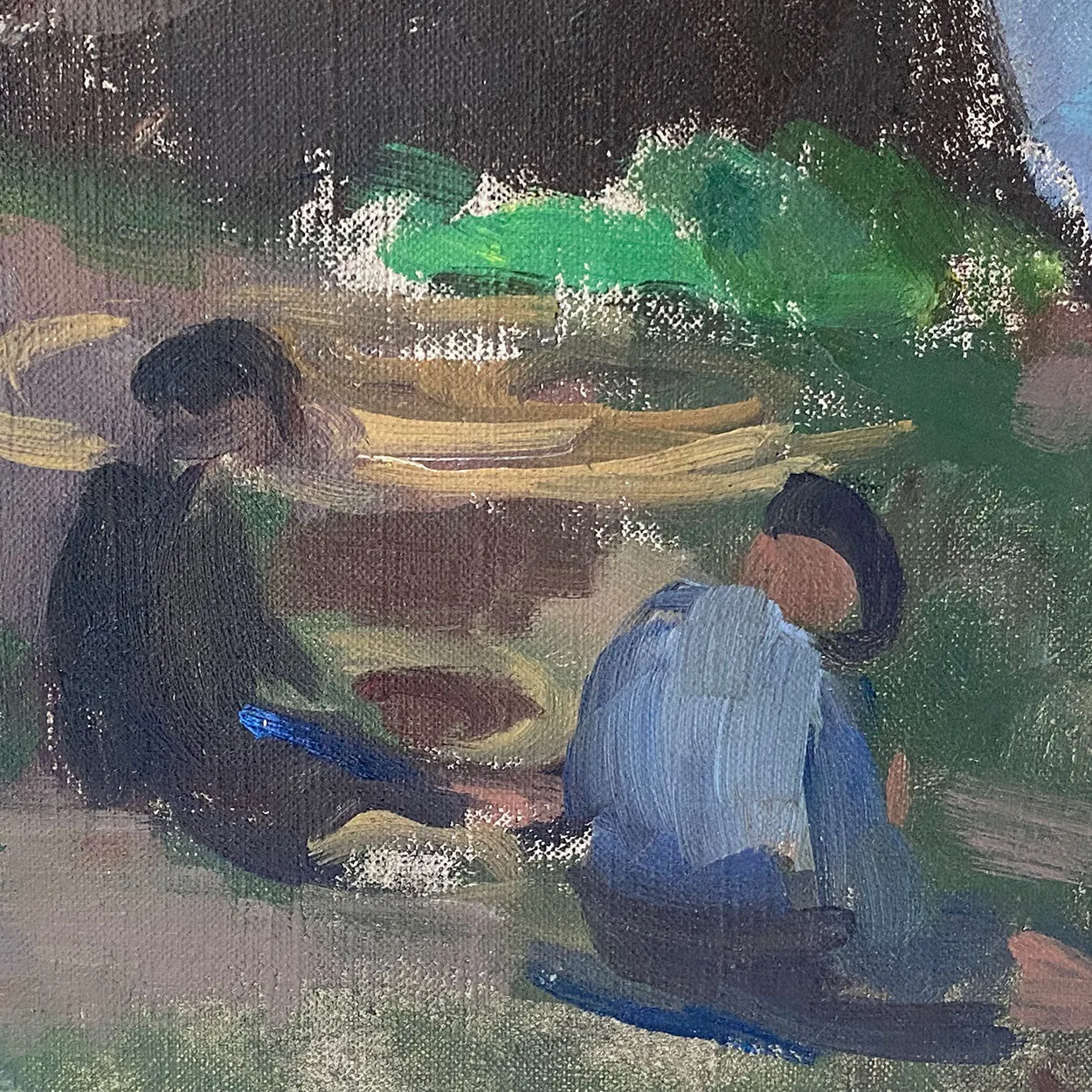 HUGO G. ZUHR Oil on Canvas Painting, Figures at the Shore
