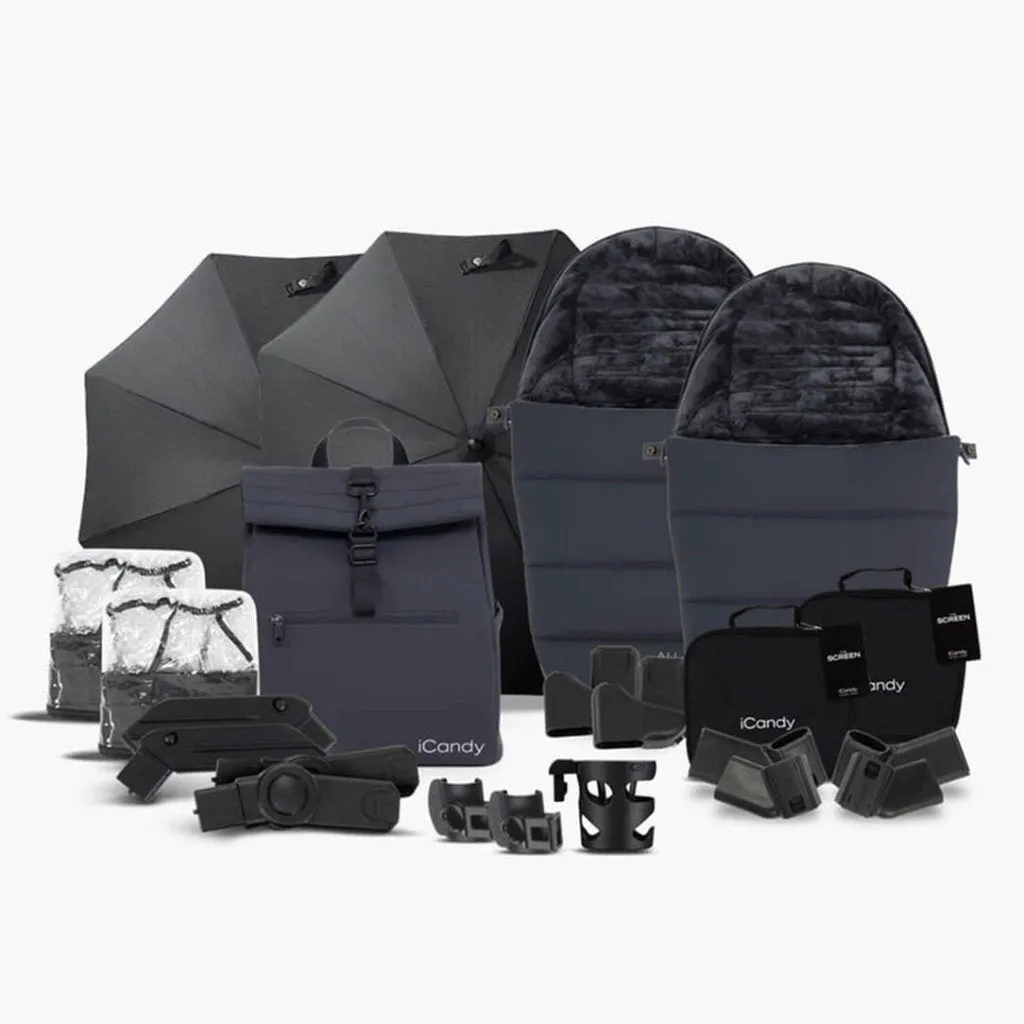 ICANDY Peach 7 All Terrain Storm on Nimbus Double Complete Bundle with Change Bag - Grey