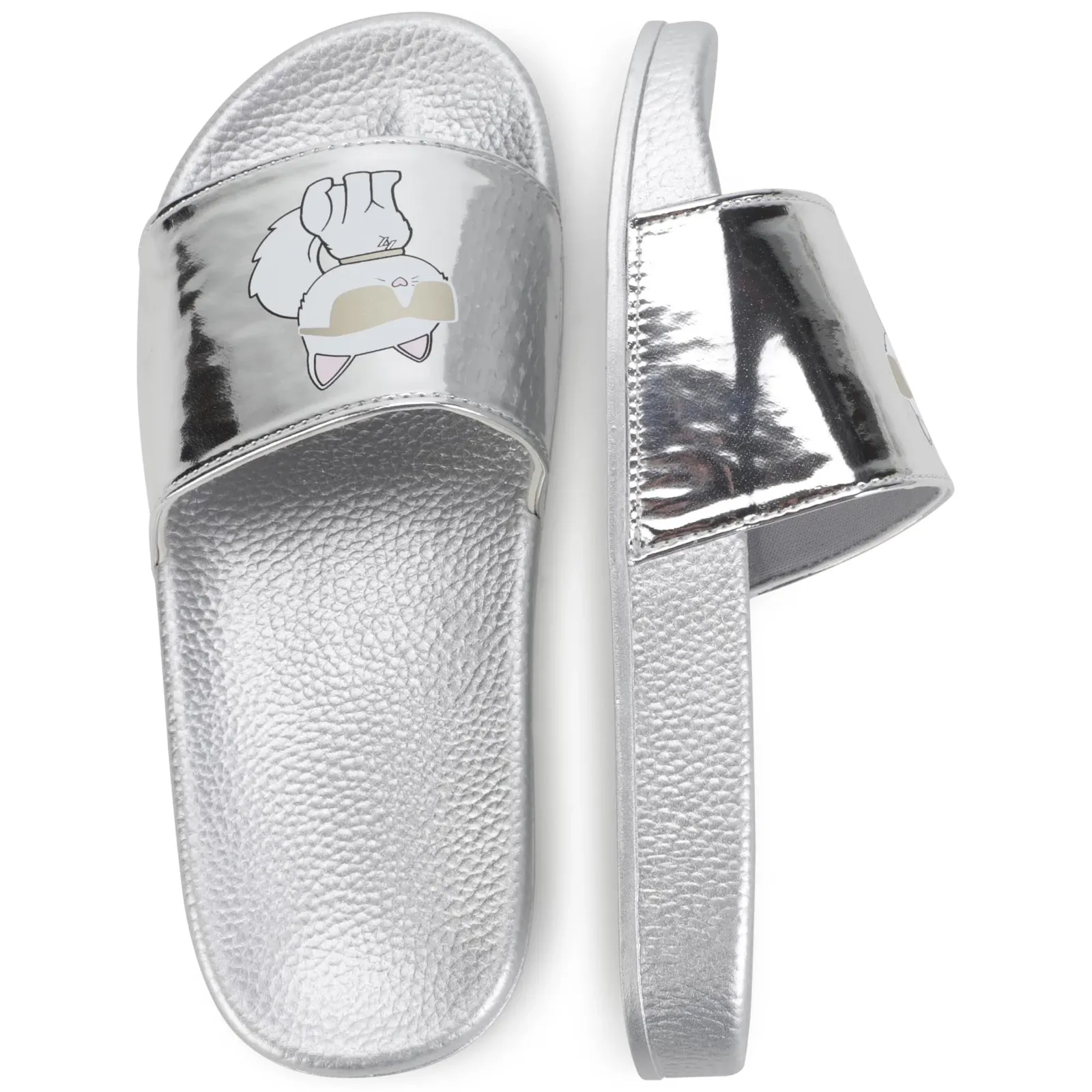 Karl Lagerfeld Girl's Metallic Slide W/ Choupette Silver Z19095-016