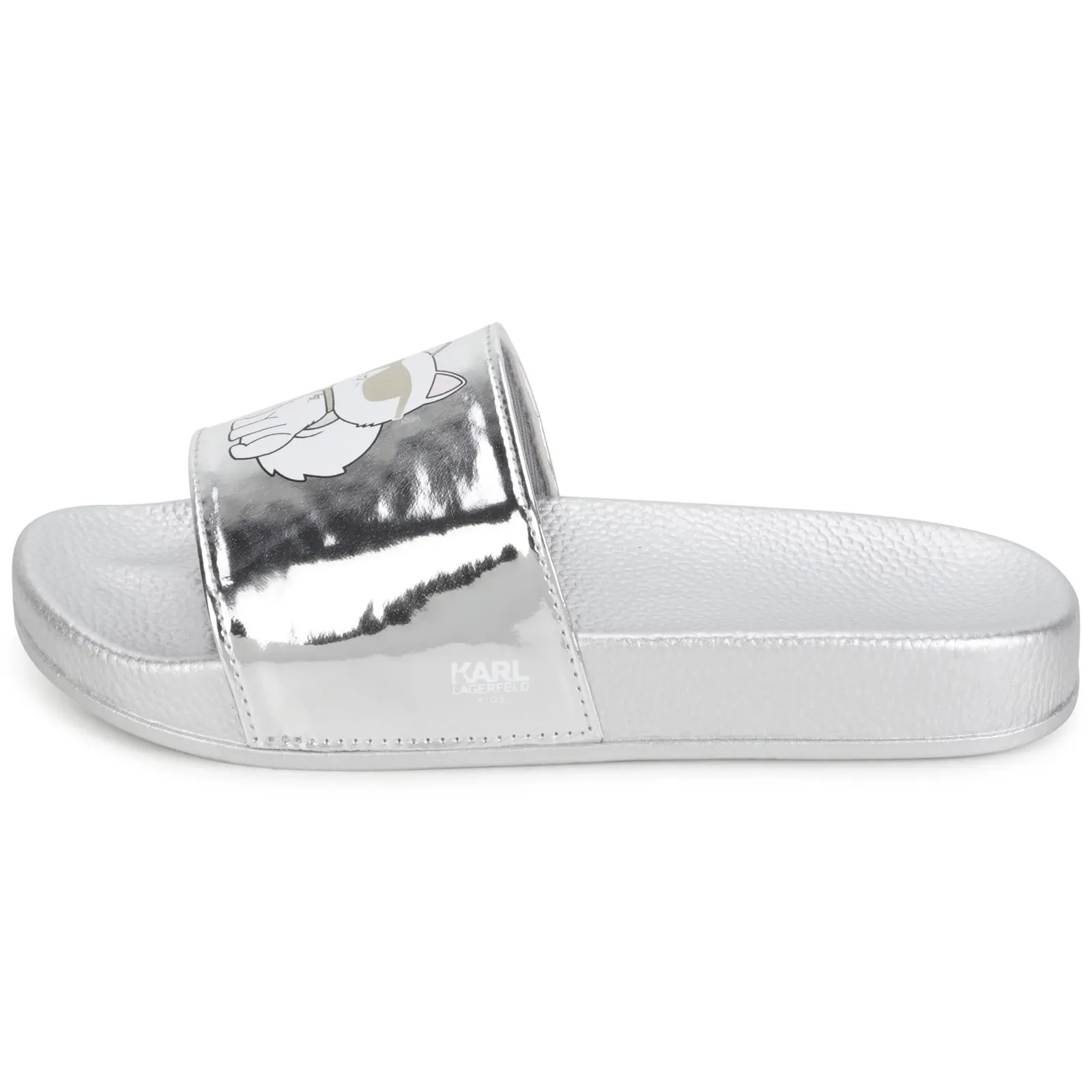 Karl Lagerfeld Girl's Metallic Slide W/ Choupette Silver Z19095-016