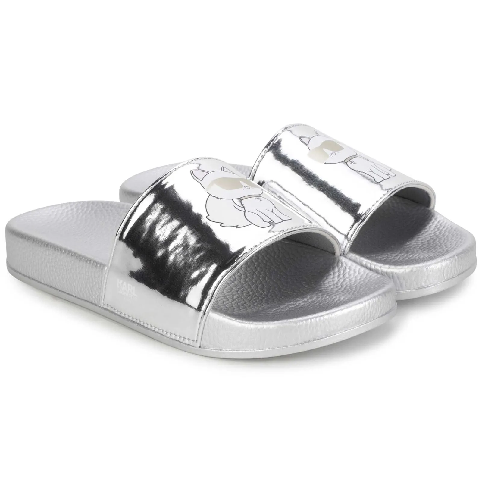 Karl Lagerfeld Girl's Metallic Slide W/ Choupette Silver Z19095-016