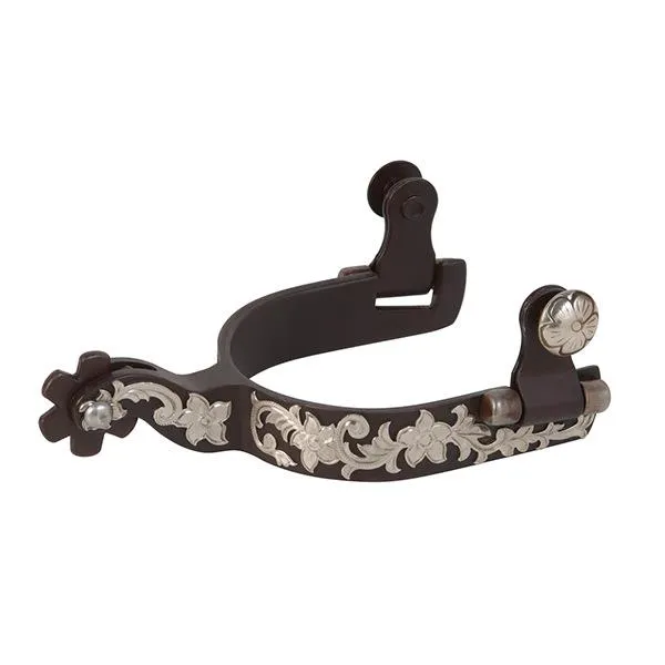 Ladies Antiqued Show Spurs with German Silver Floral Trim