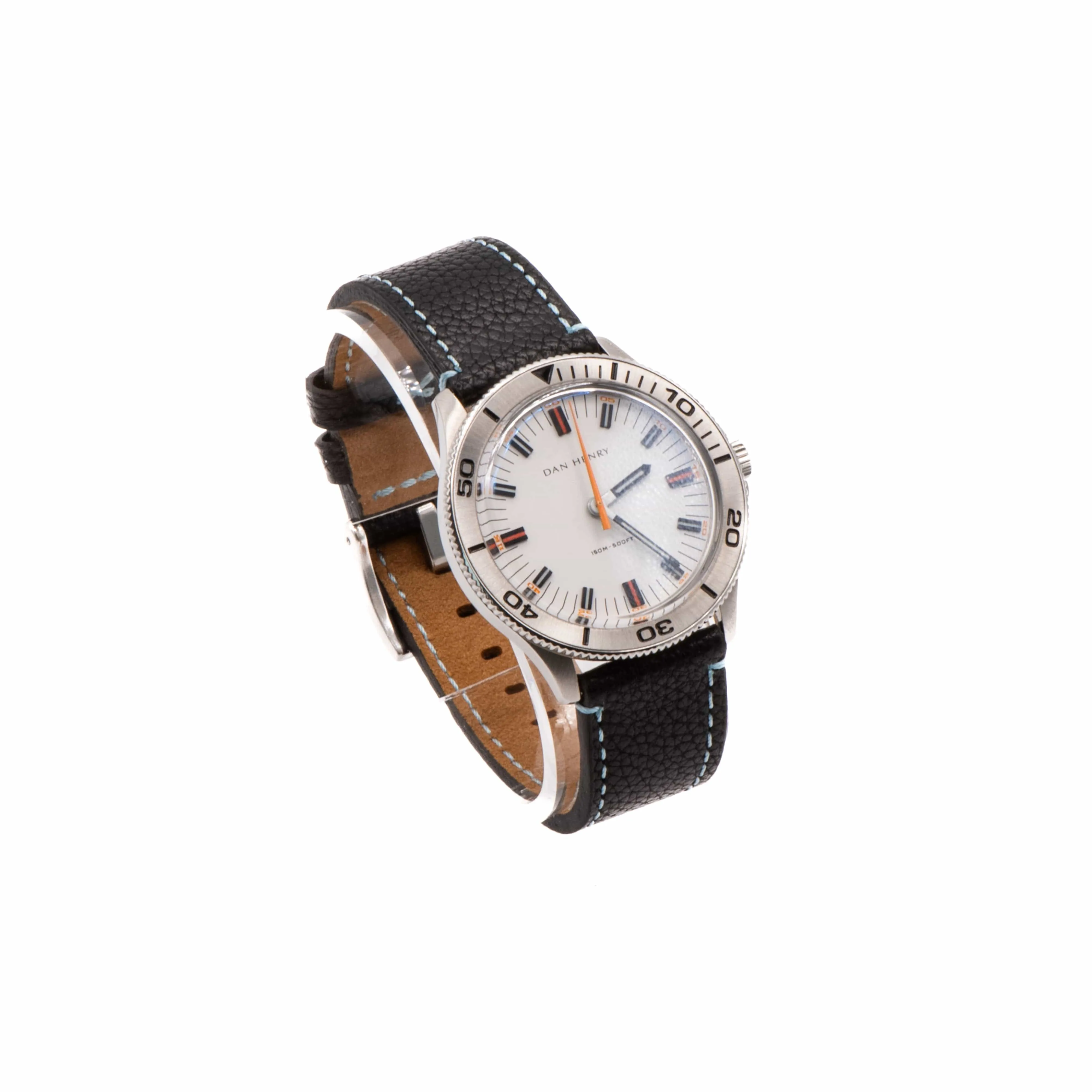 Leather - Contrast Stitch Black with Light Blue