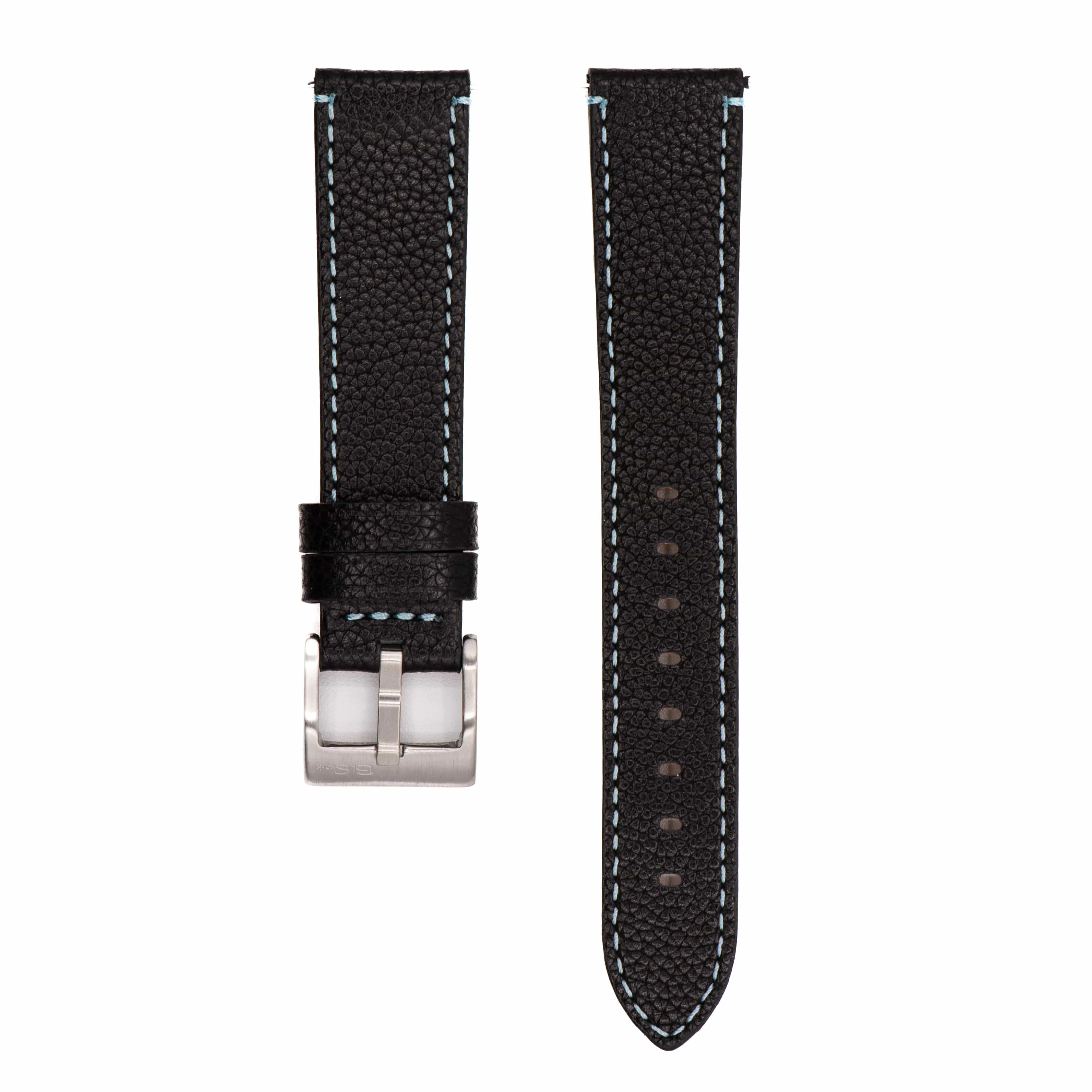 Leather - Contrast Stitch Black with Light Blue