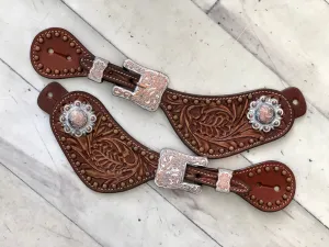 Leather Tooled Vintage Copper Spur Straps