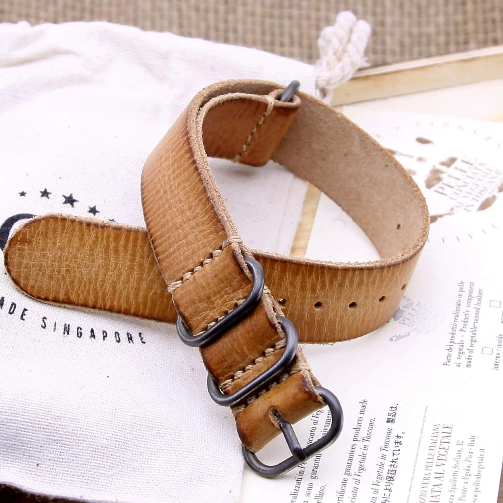 Leather Watch Strap, 4-Ring Distressed S101