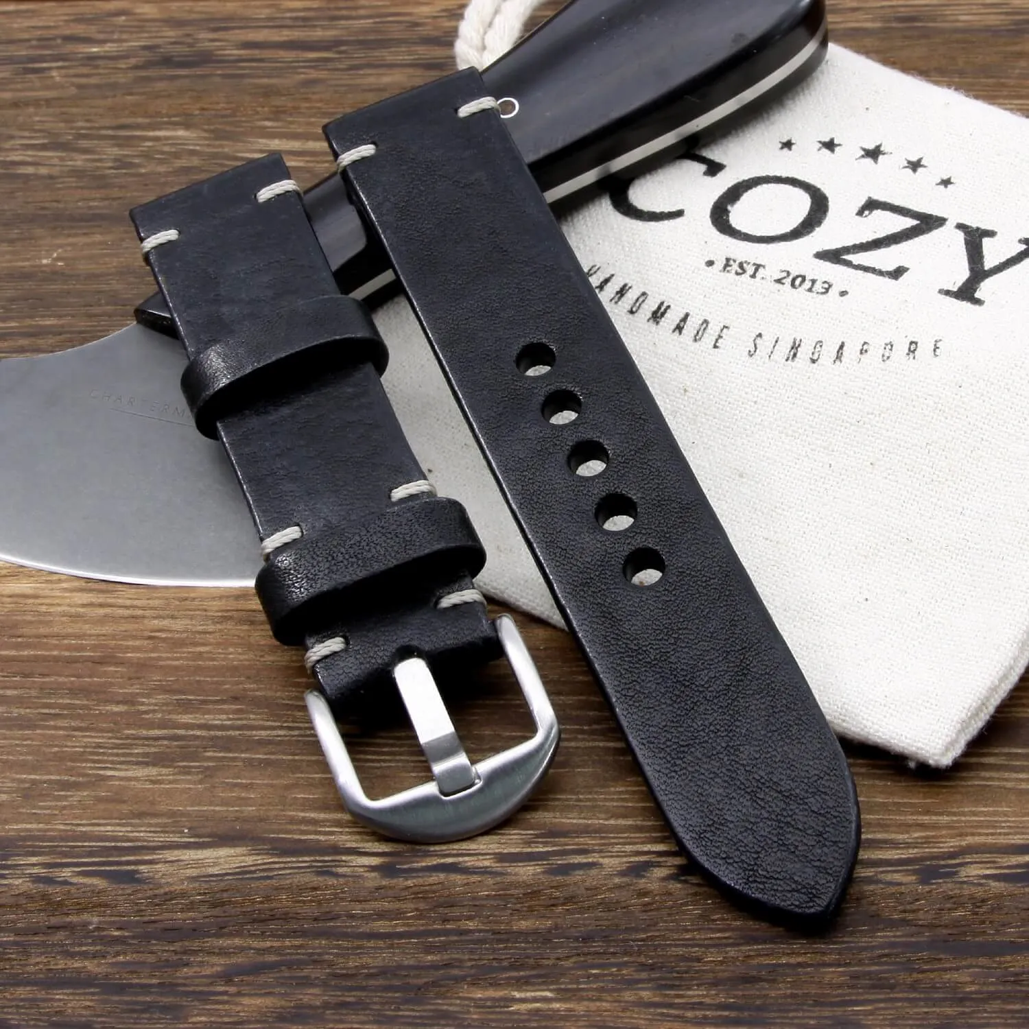 Leather Watch Strap, Vintage Nero (Black) | For Apple Watch