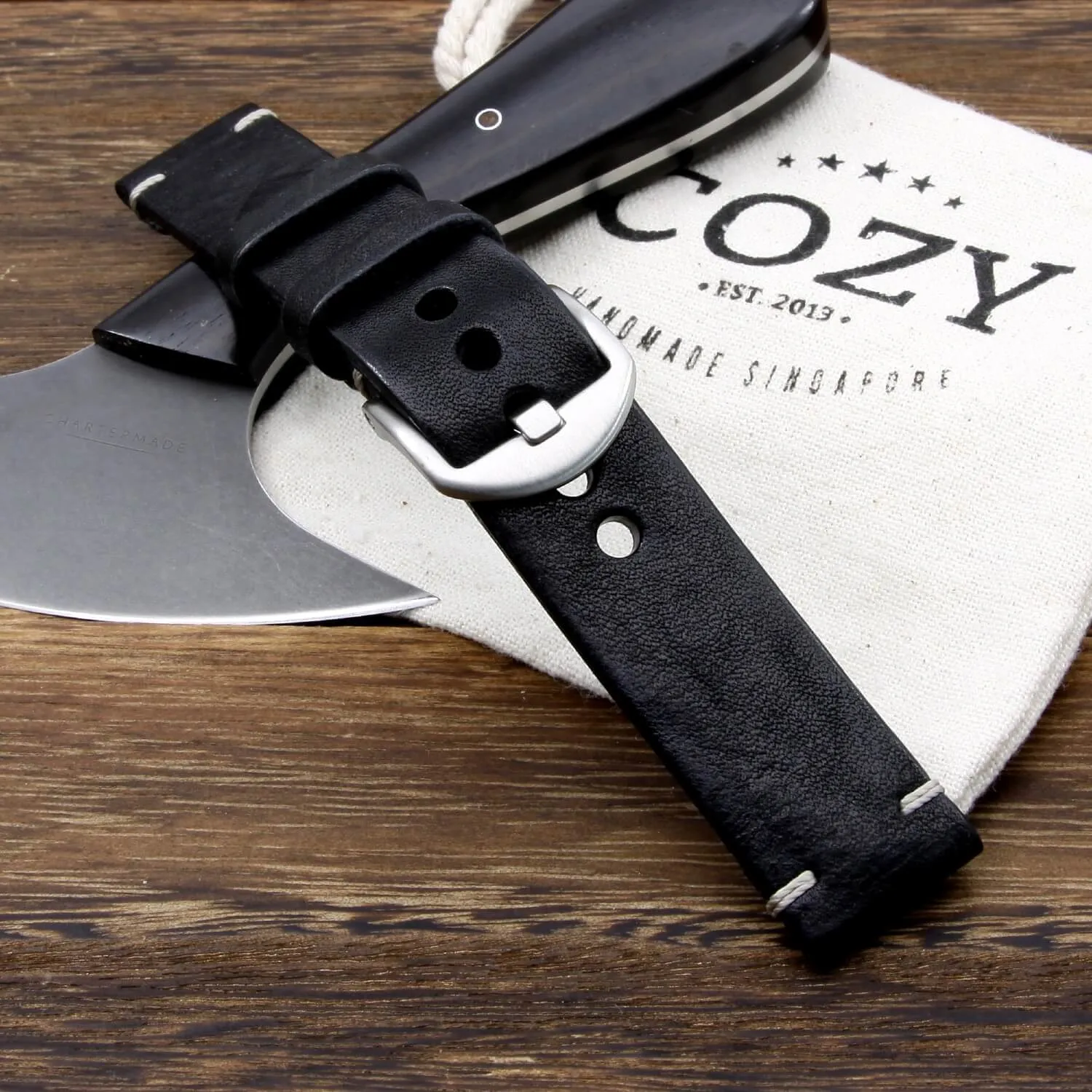 Leather Watch Strap, Vintage Nero (Black) | For Apple Watch