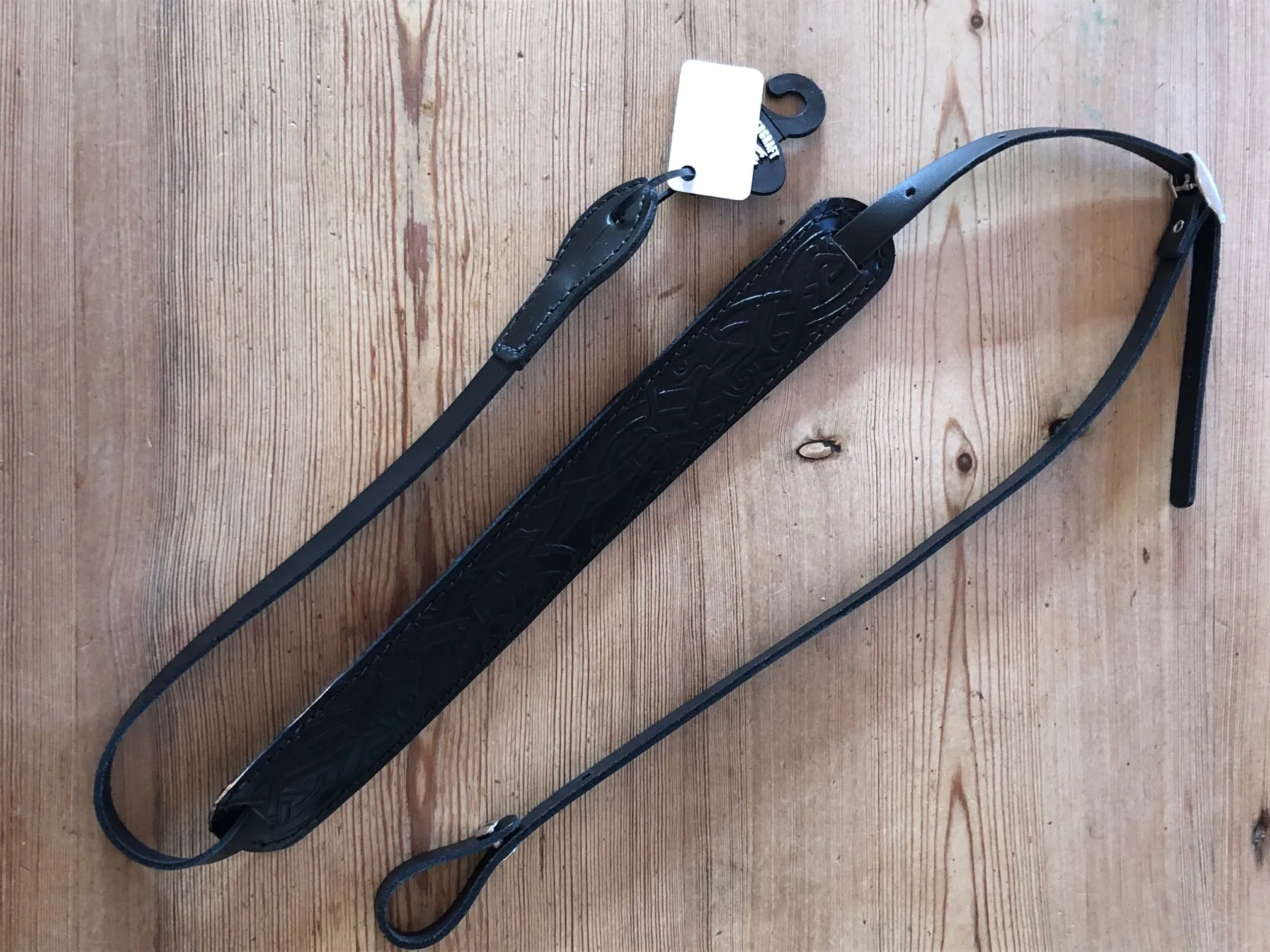 LG Black Embossed Leather Mandolin / Ukulele Strap - Padded Shoulder Pad