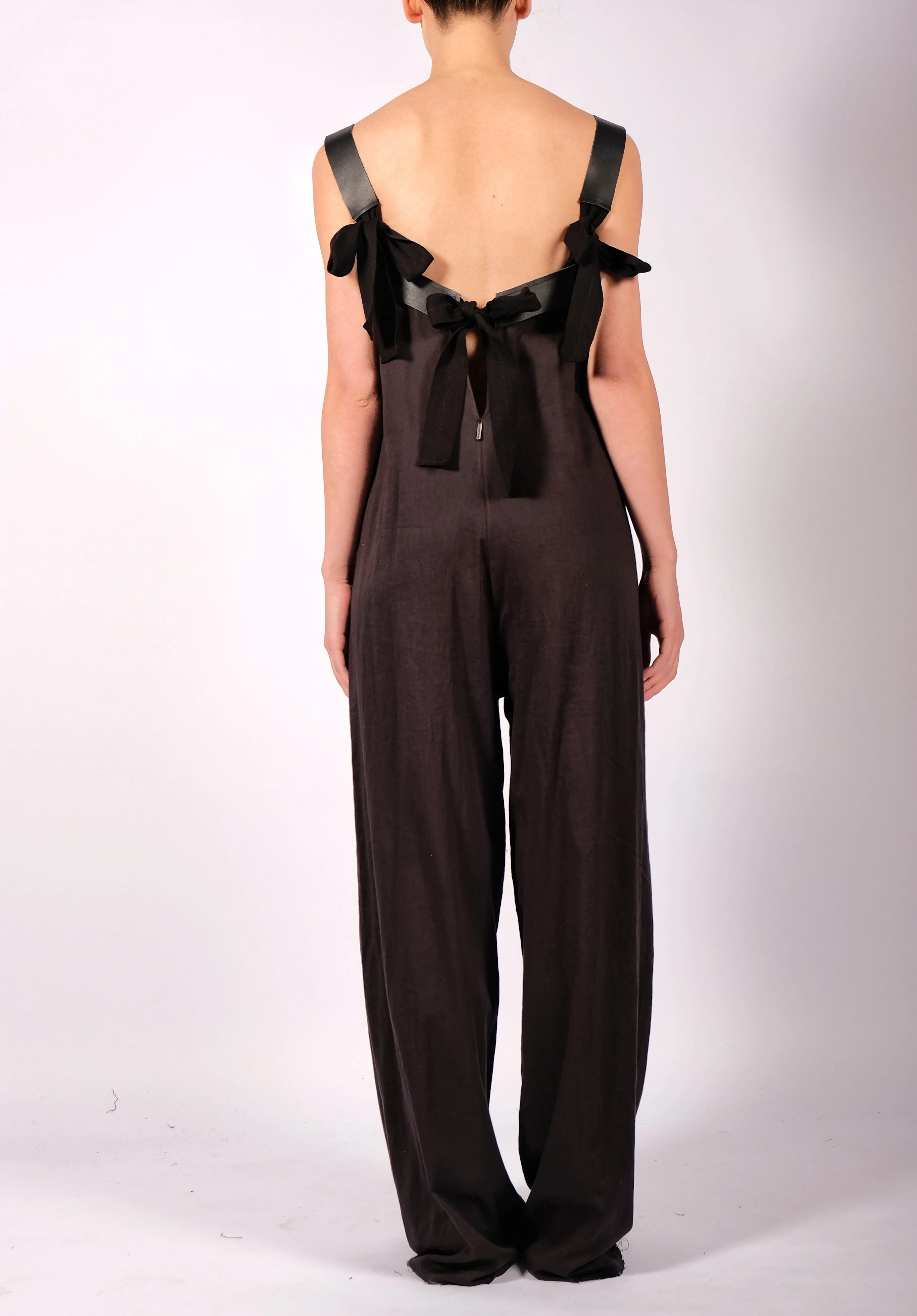 Light Cotton Jumpsuit with Leather Straps
