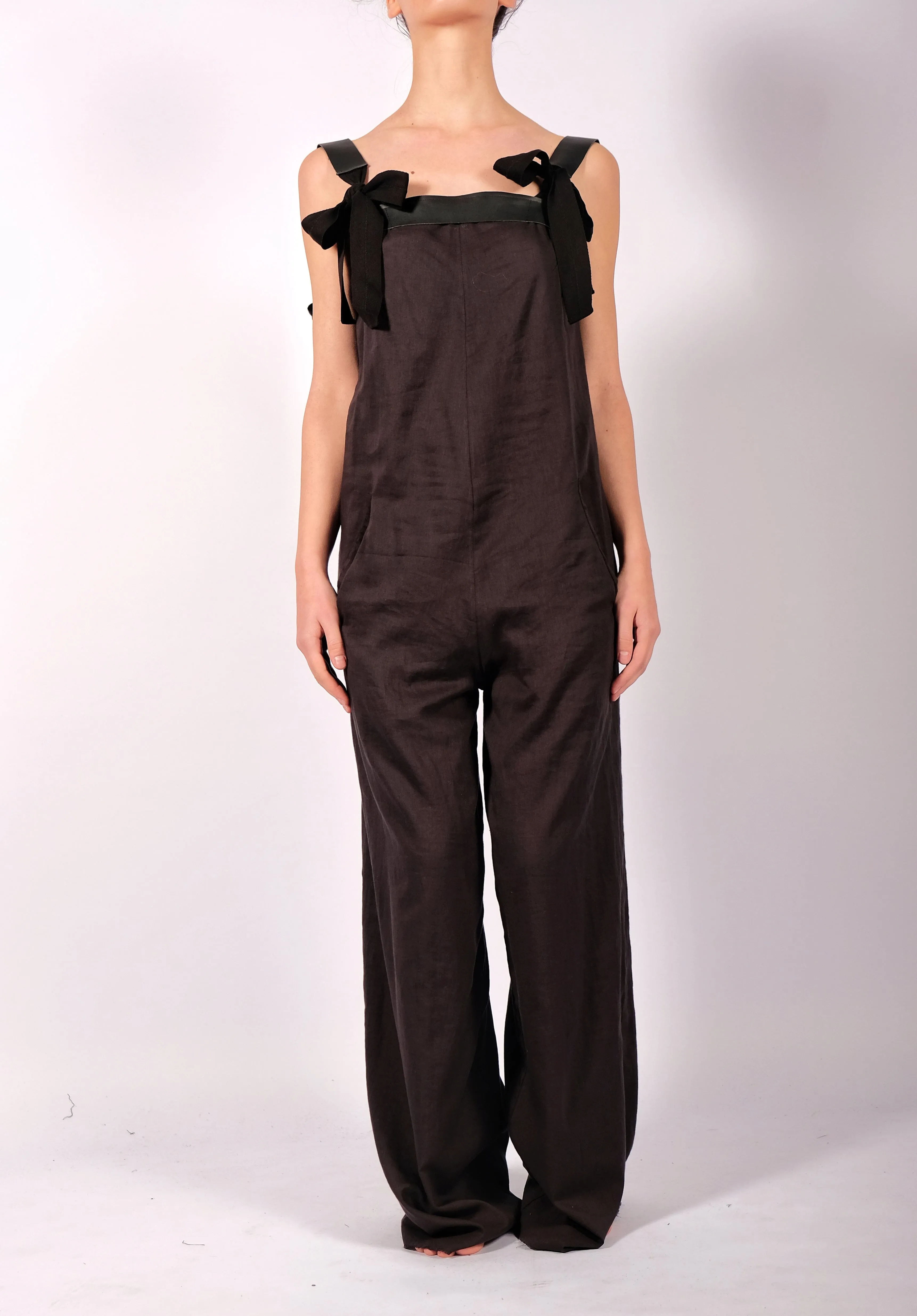 Light Cotton Jumpsuit with Leather Straps