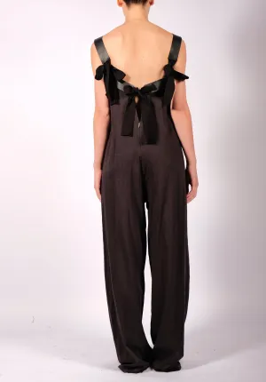 Light Cotton Jumpsuit with Leather Straps
