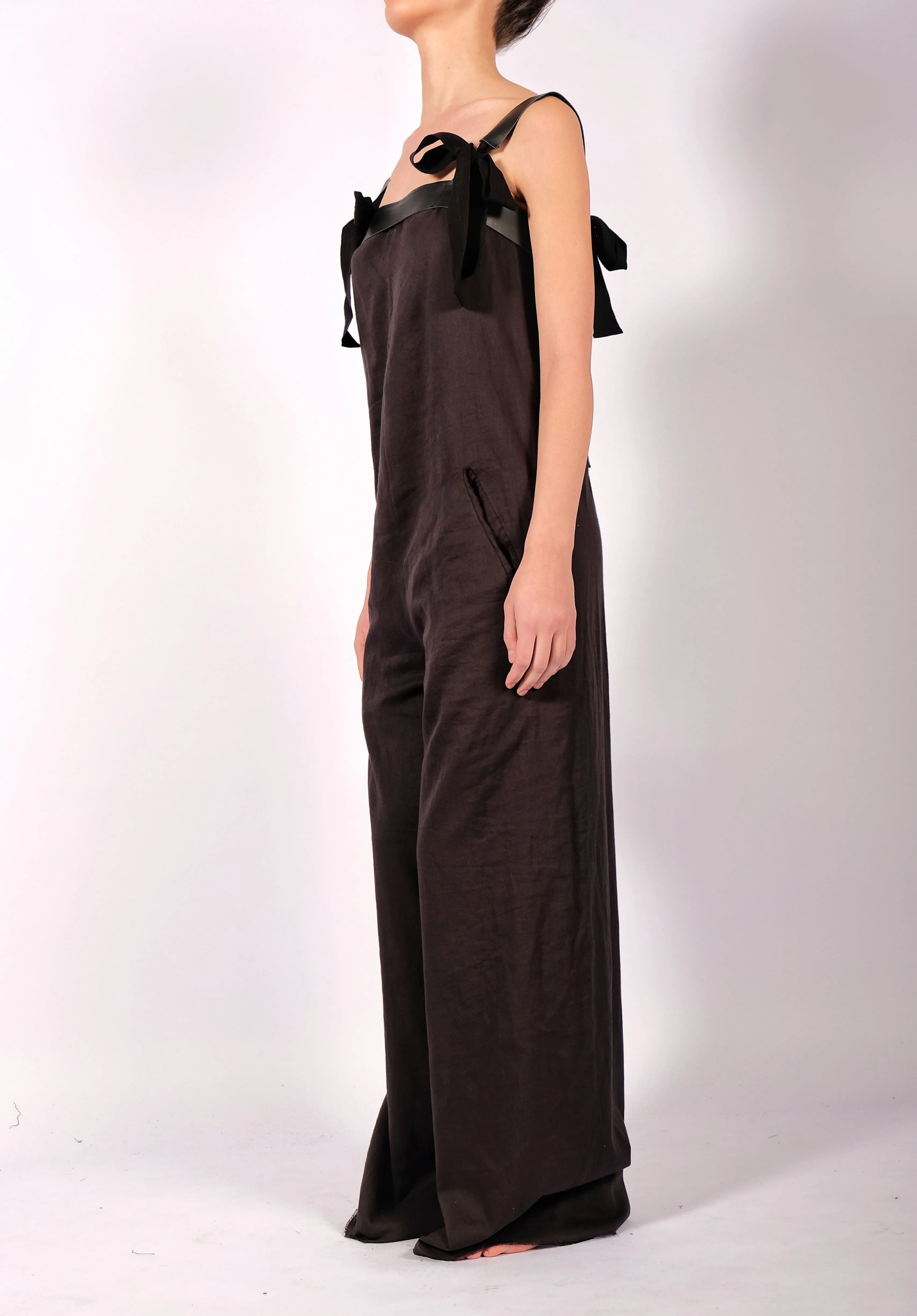 Light Cotton Jumpsuit with Leather Straps