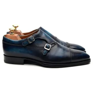 'Louis-Charles' Blue Patina Leather Double Monk Strap UK 7.5