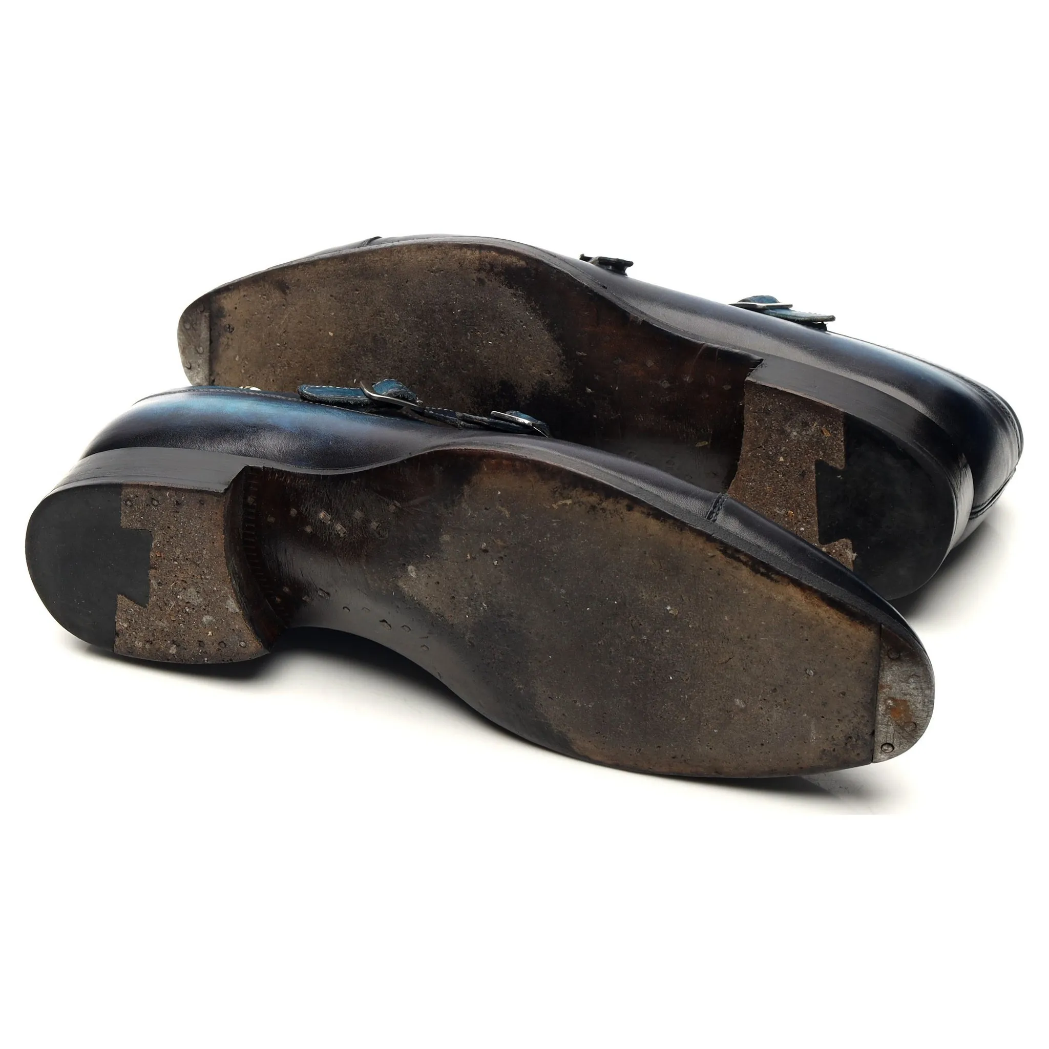 'Louis-Charles' Blue Patina Leather Double Monk Strap UK 7.5