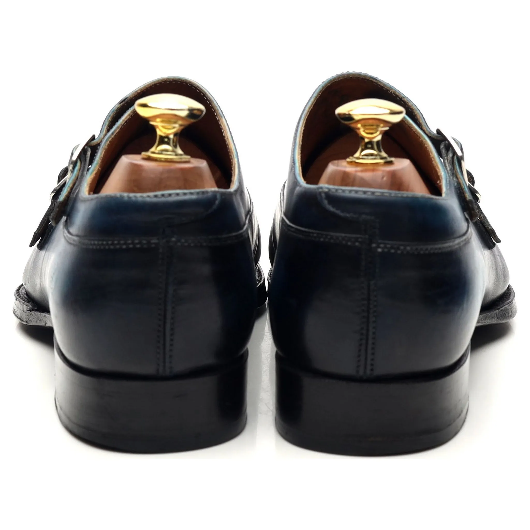 'Louis-Charles' Blue Patina Leather Double Monk Strap UK 7.5