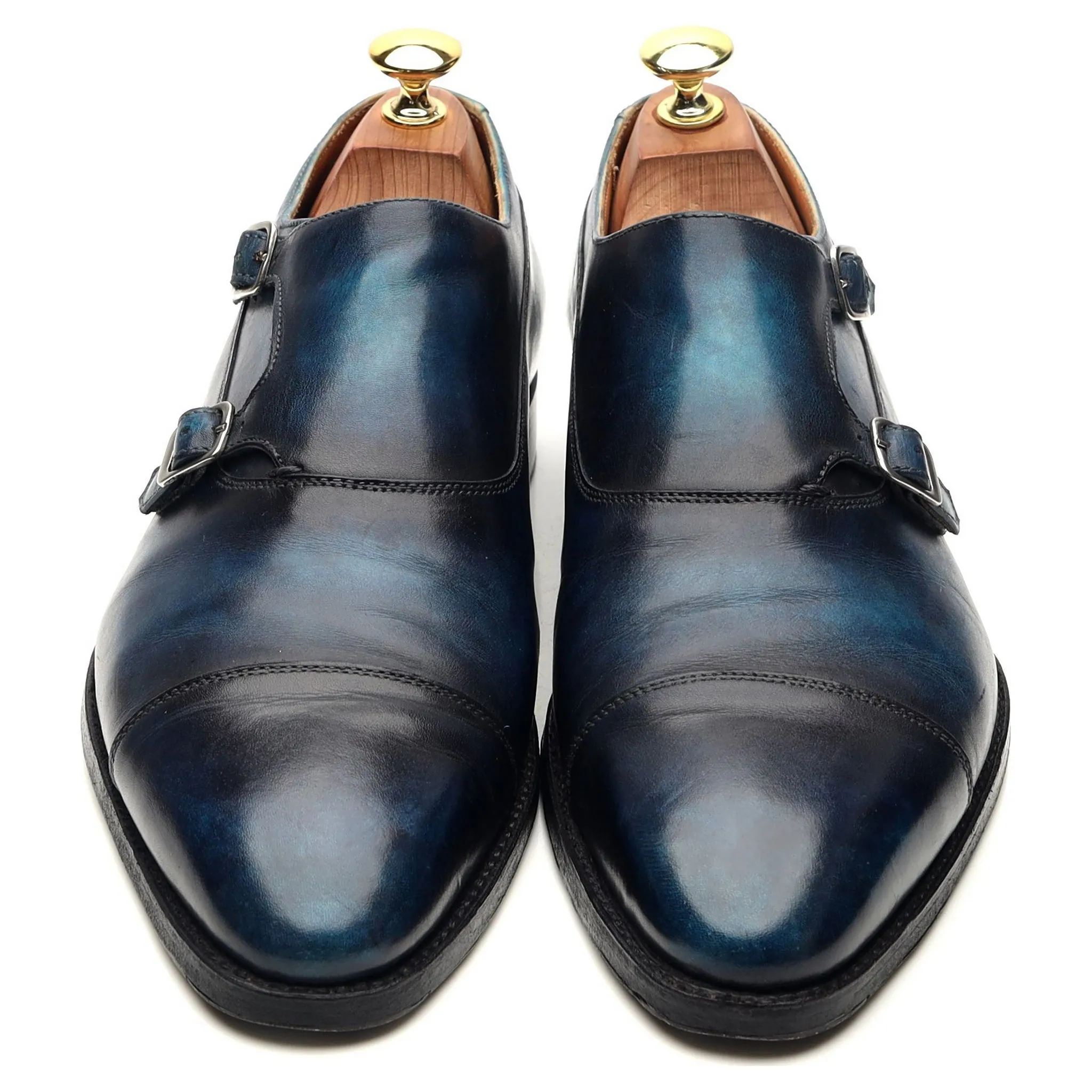 'Louis-Charles' Blue Patina Leather Double Monk Strap UK 7.5