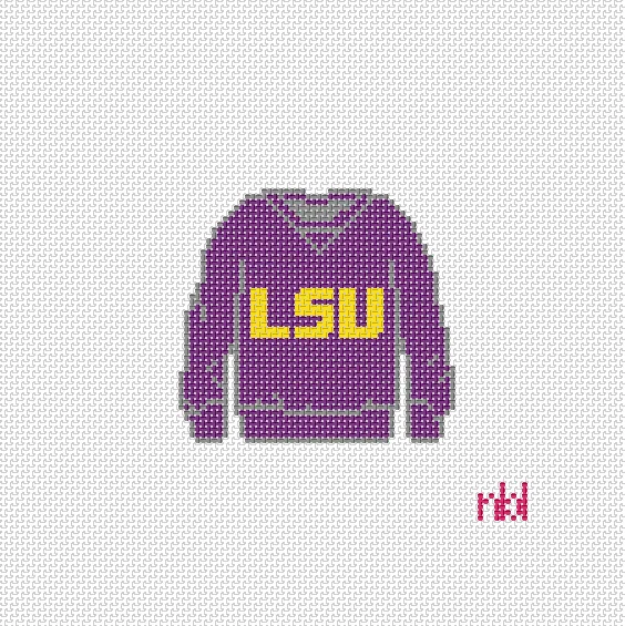 LSU Sweatshirt Needlepoint Canvas- Purple or Yellow