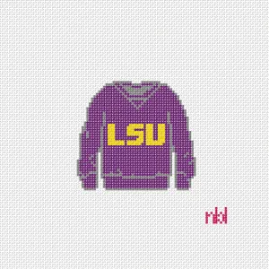 LSU Sweatshirt Needlepoint Canvas- Purple or Yellow