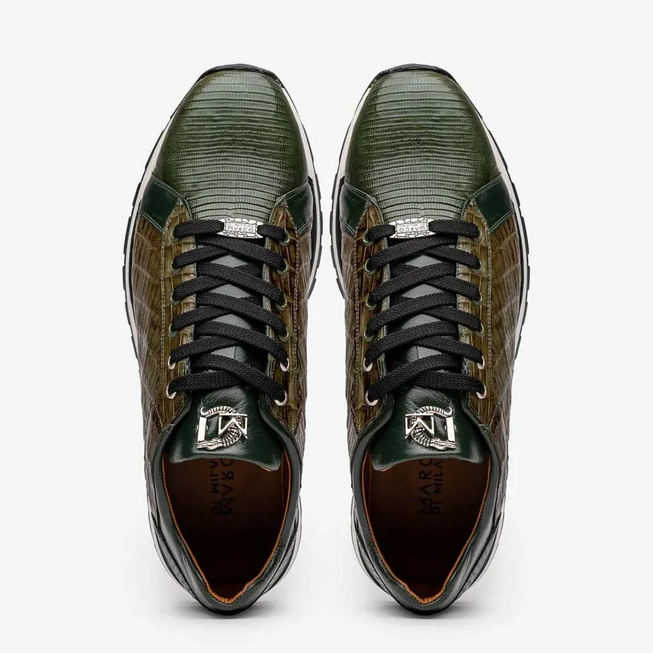Marco Di Milano Portici Men's Shoes Green & Olive Exotic Lizard / Crocodile Casual Sneakers