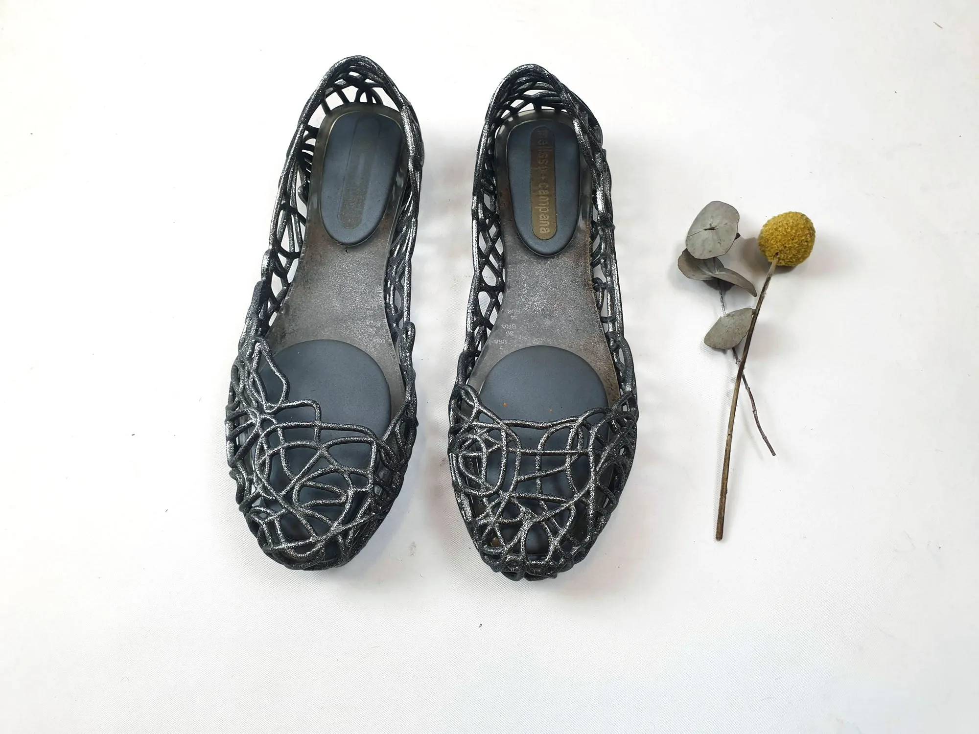 Melissa   Campana metalic silver plastic shoes size 38