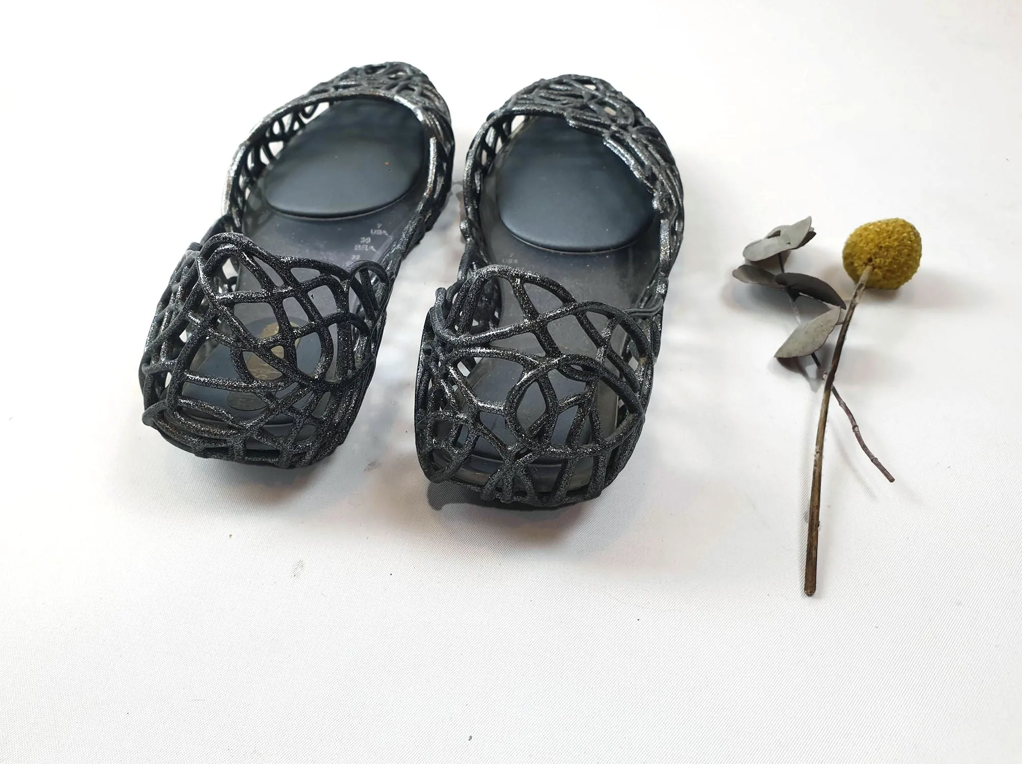 Melissa   Campana metalic silver plastic shoes size 38