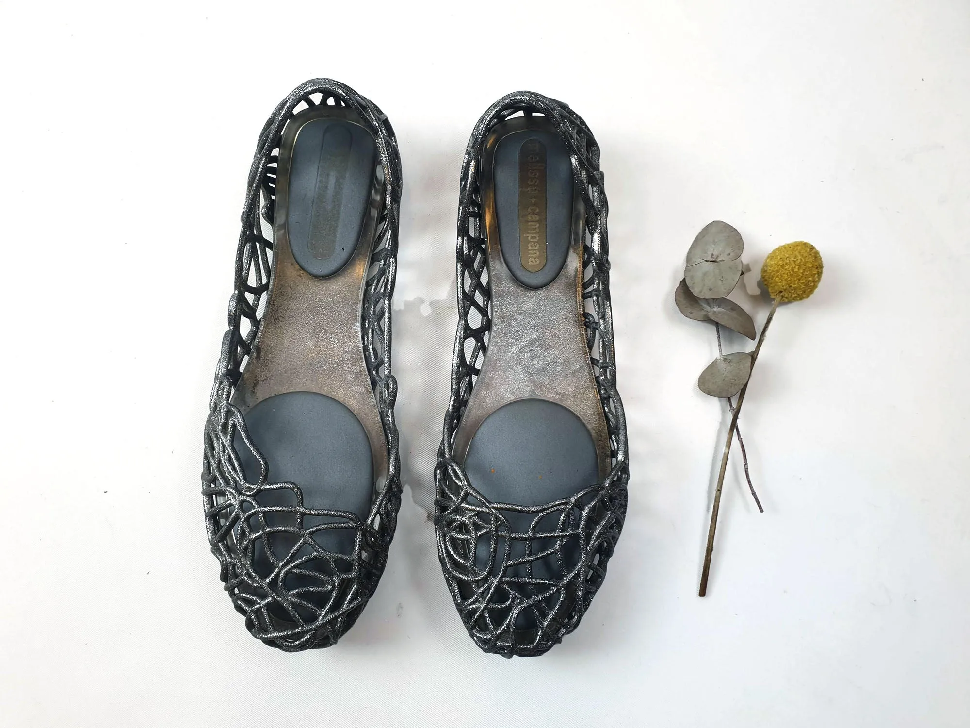 Melissa   Campana metalic silver plastic shoes size 38