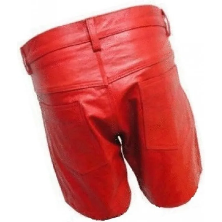 Men Casual Outwear Real Sheepskin Red Leather Shorts