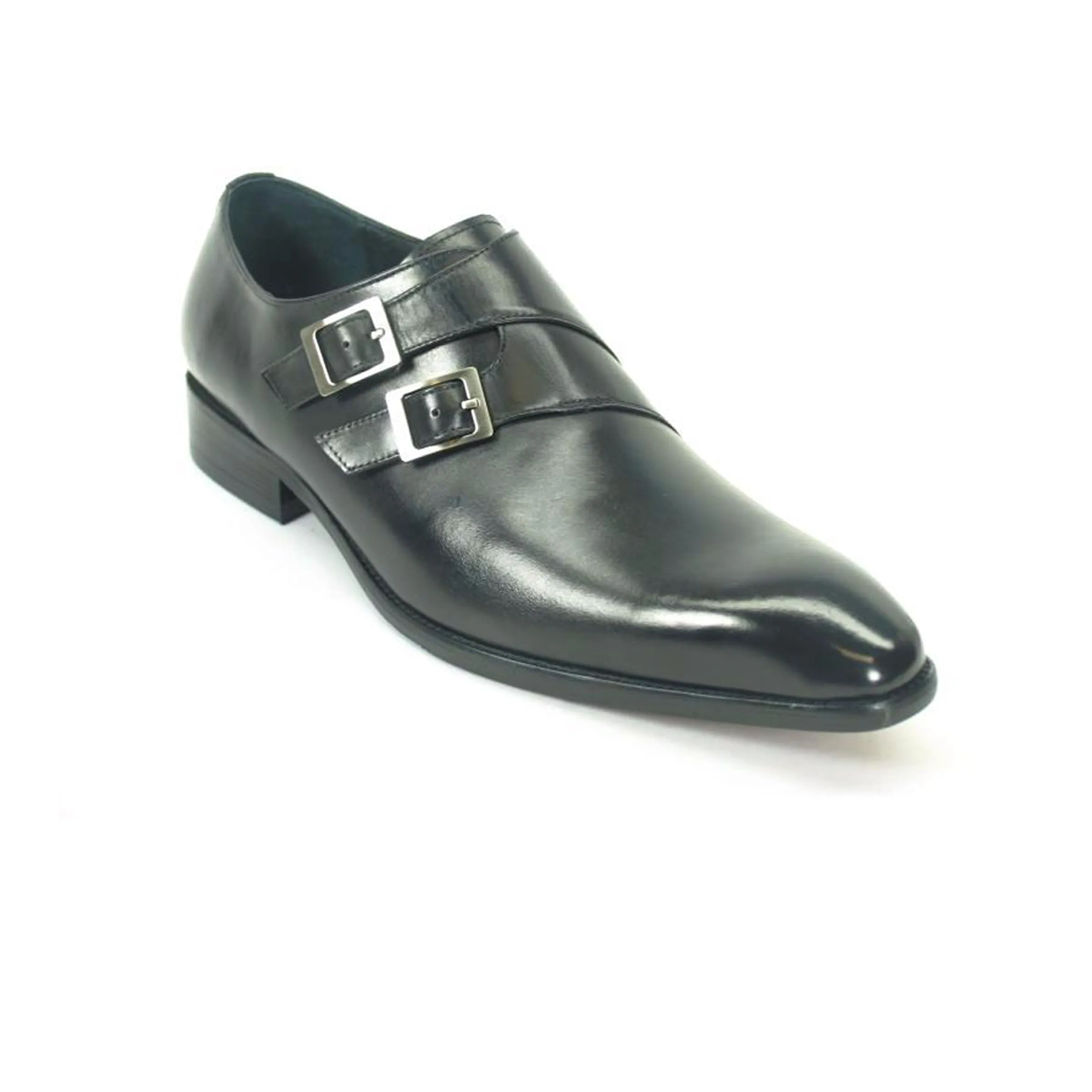 Mens Carrucci Classic Leather Fade Double Buckle Monk Strap Dress Shoe in Cognac