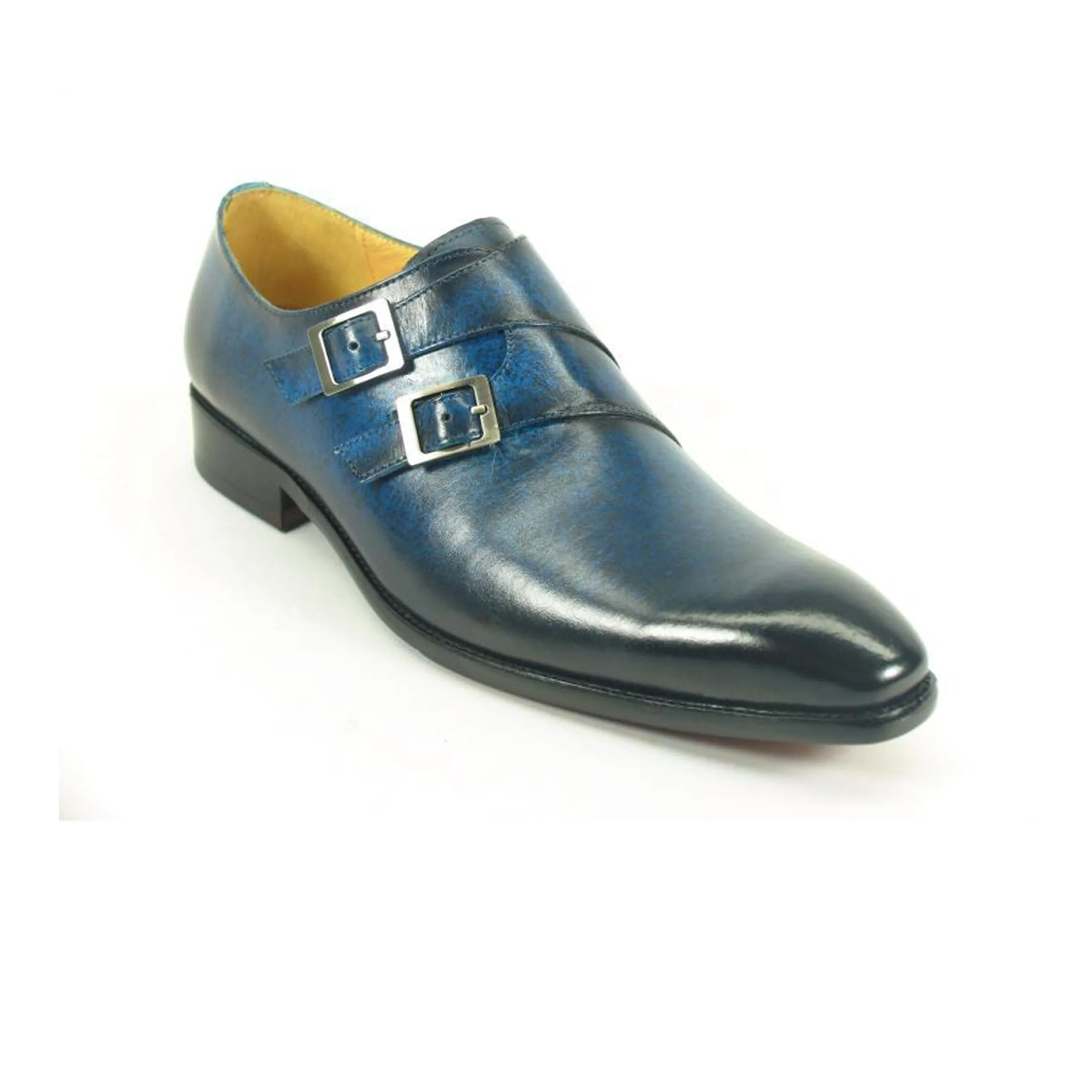Mens Carrucci Classic Leather Fade Double Buckle Monk Strap Dress Shoe in Cognac