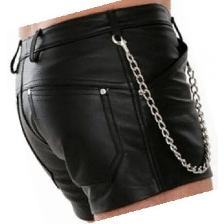 Mens Casual Wear Real Sheepskin Black Leather Shorts