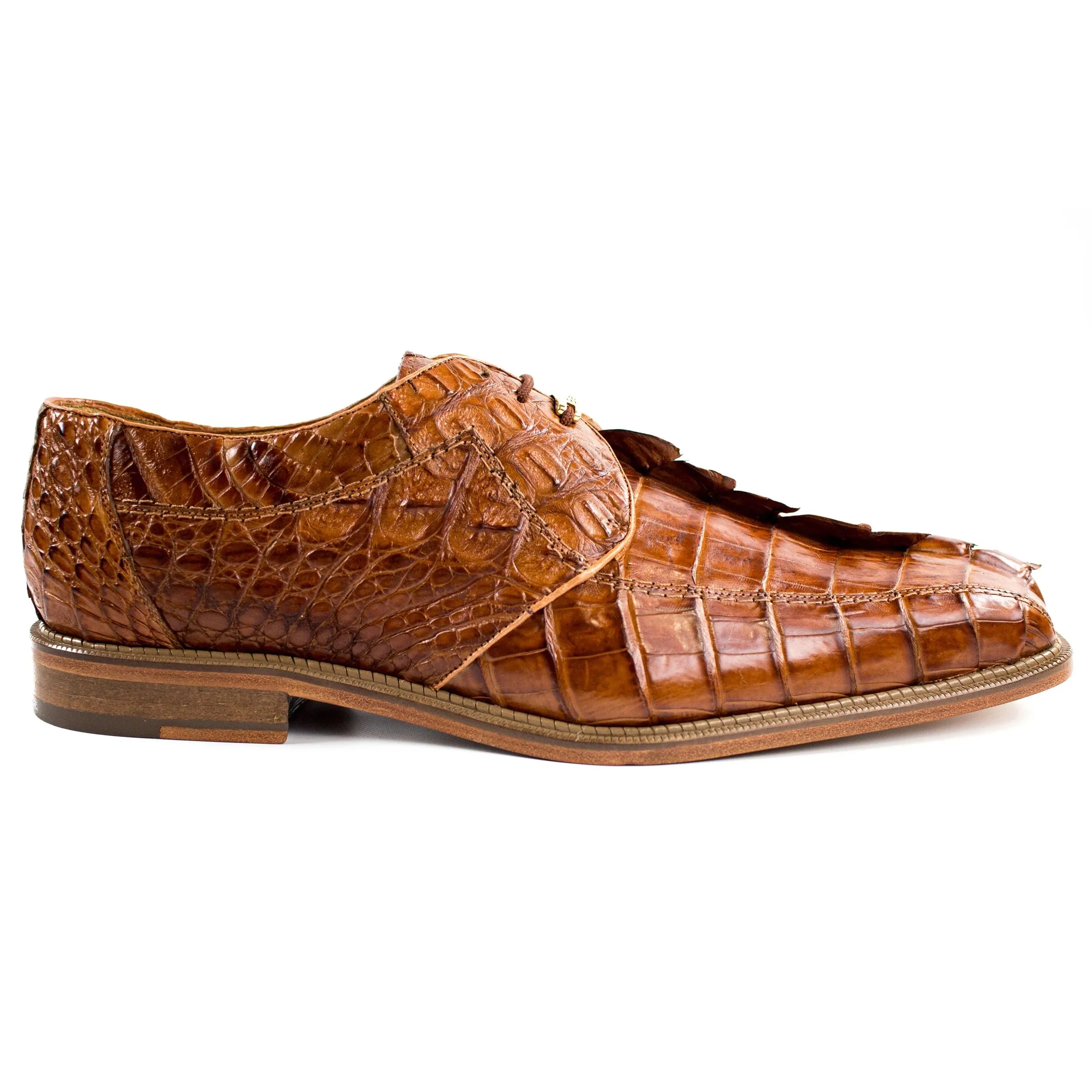 Mens Mezlan Prague Double Monk Strap Caiman Crocodile Dress Shoe in Cognac