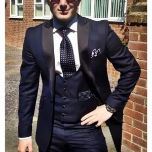 Men's Three Piece Navy Blue Suit Up To 5XL