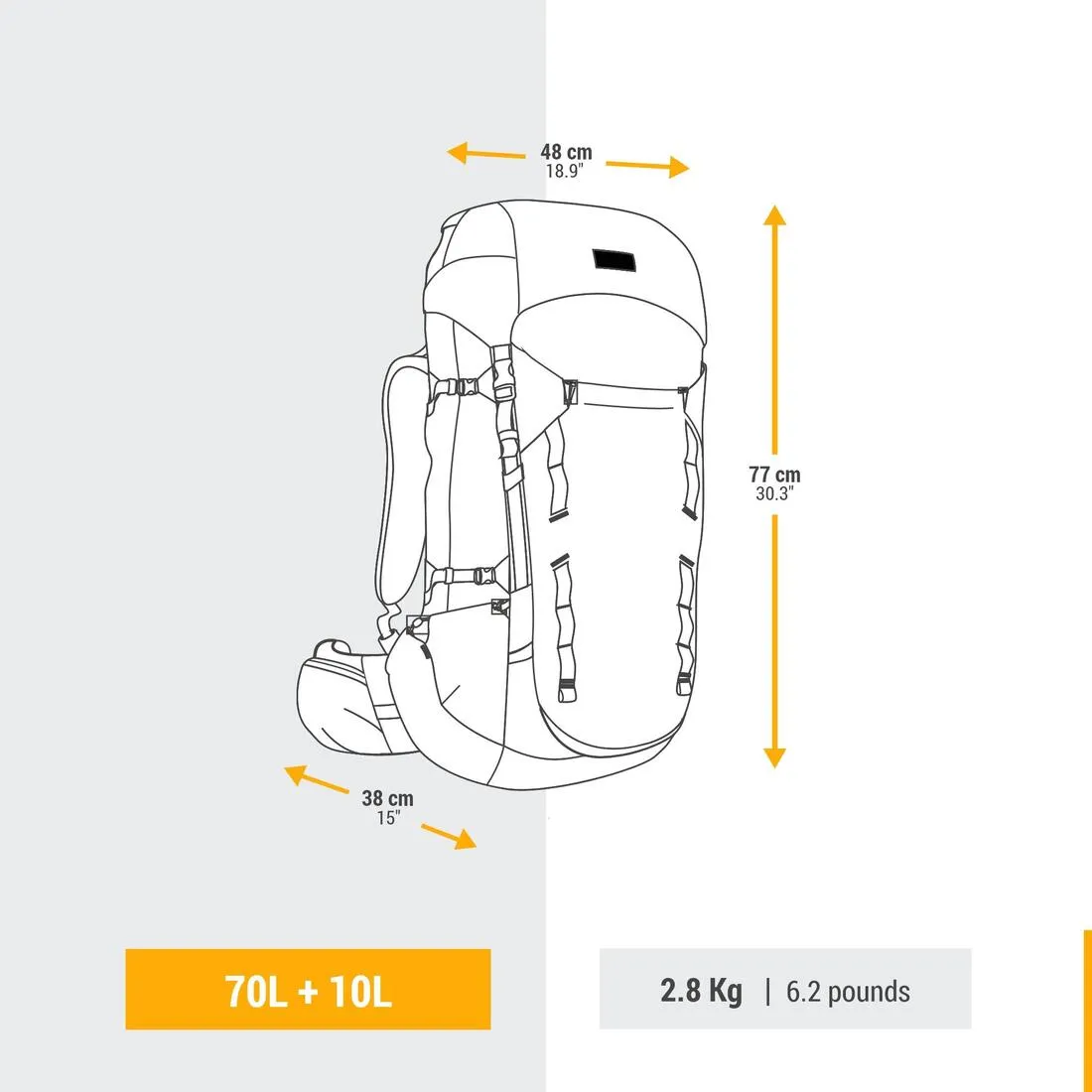 Men's Trekking 70 10L Backpack MT900 Symbium
