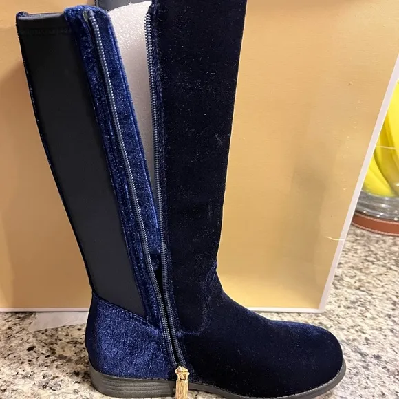 Michael Kors Emma Lily velour boots new navy blue Youth Girls Size 2