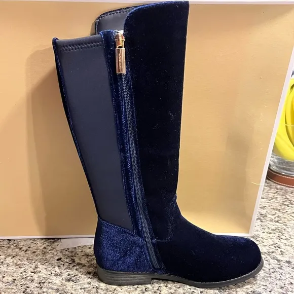 Michael Kors Emma Lily velour boots new navy blue Youth Girls Size 2