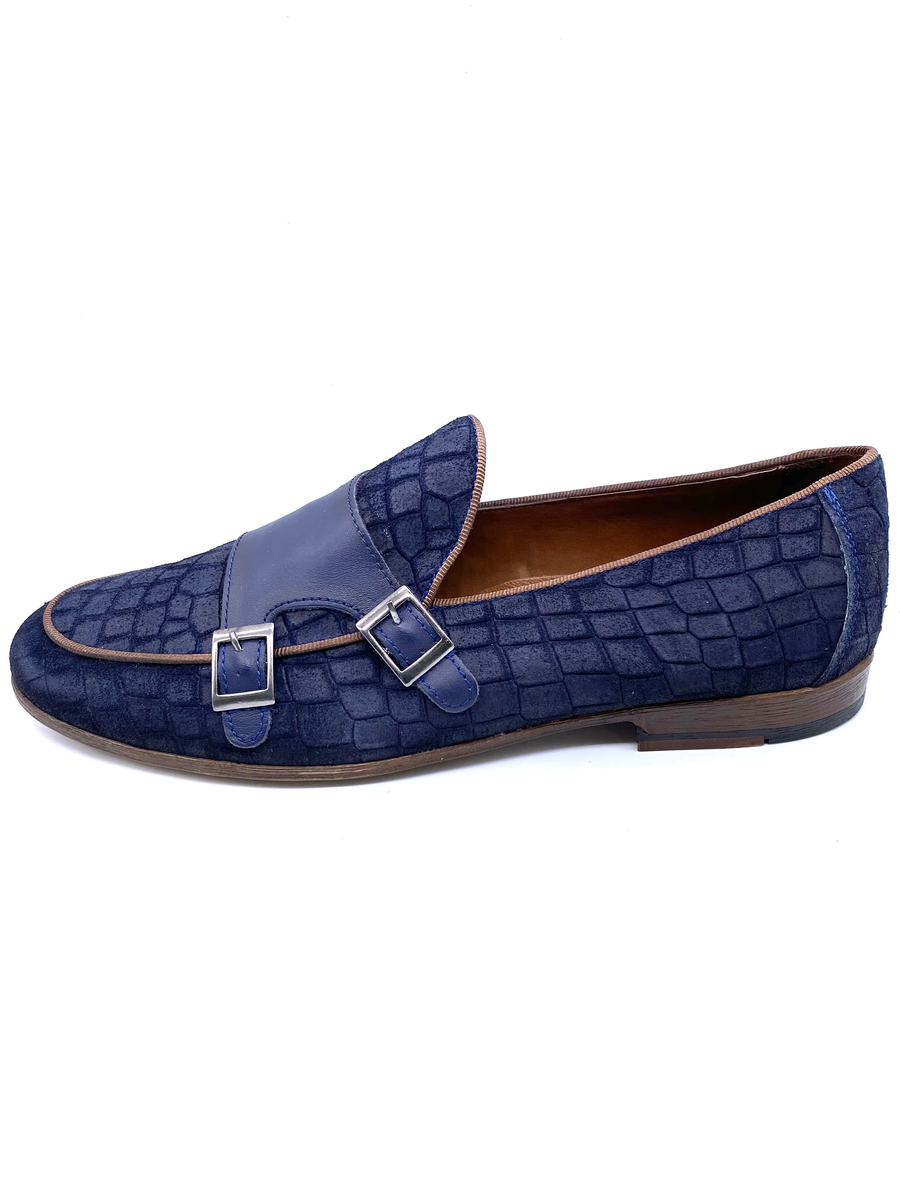 Monk Strap Croc Loafer Shoe - Navy