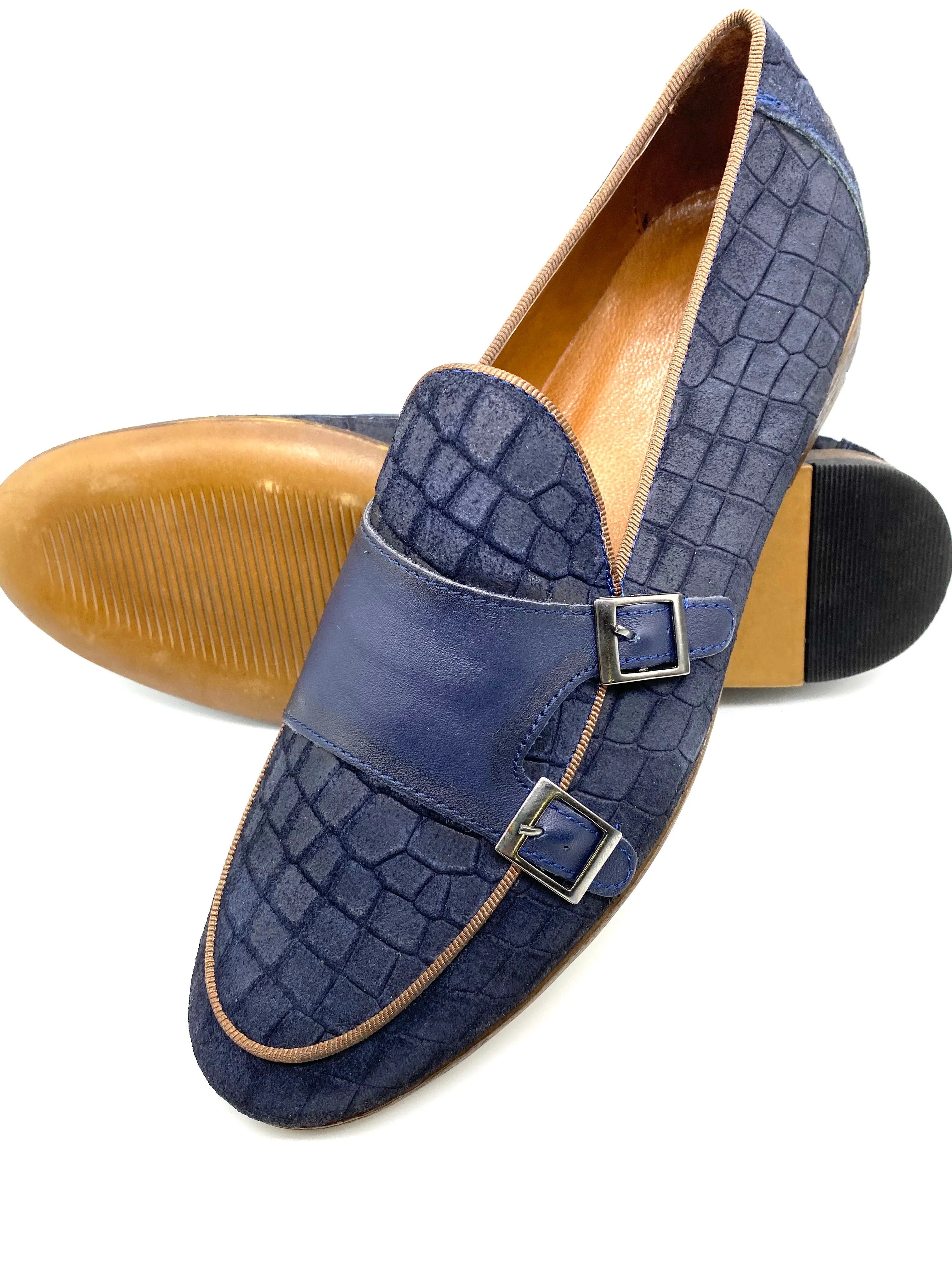 Monk Strap Croc Loafer Shoe - Navy