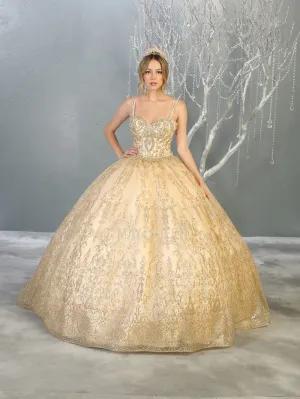 MQ LK145 - Glitter Print A-Line Quinceanera Ball Gown with Bead Embellished Straps & Corset Back