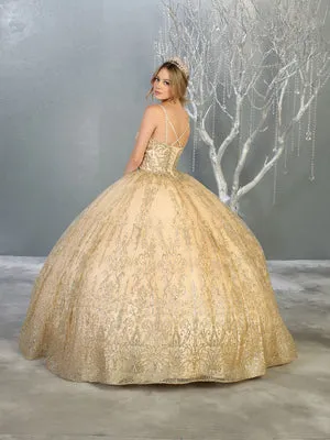 MQ LK145 - Glitter Print A-Line Quinceanera Ball Gown with Bead Embellished Straps & Corset Back