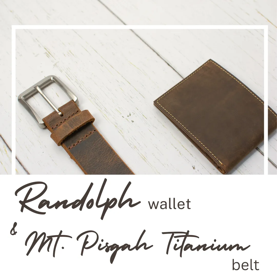 Mt. Pisgah Titanium Distressed Leather Belt & Wallet Set by Nickel Smart®