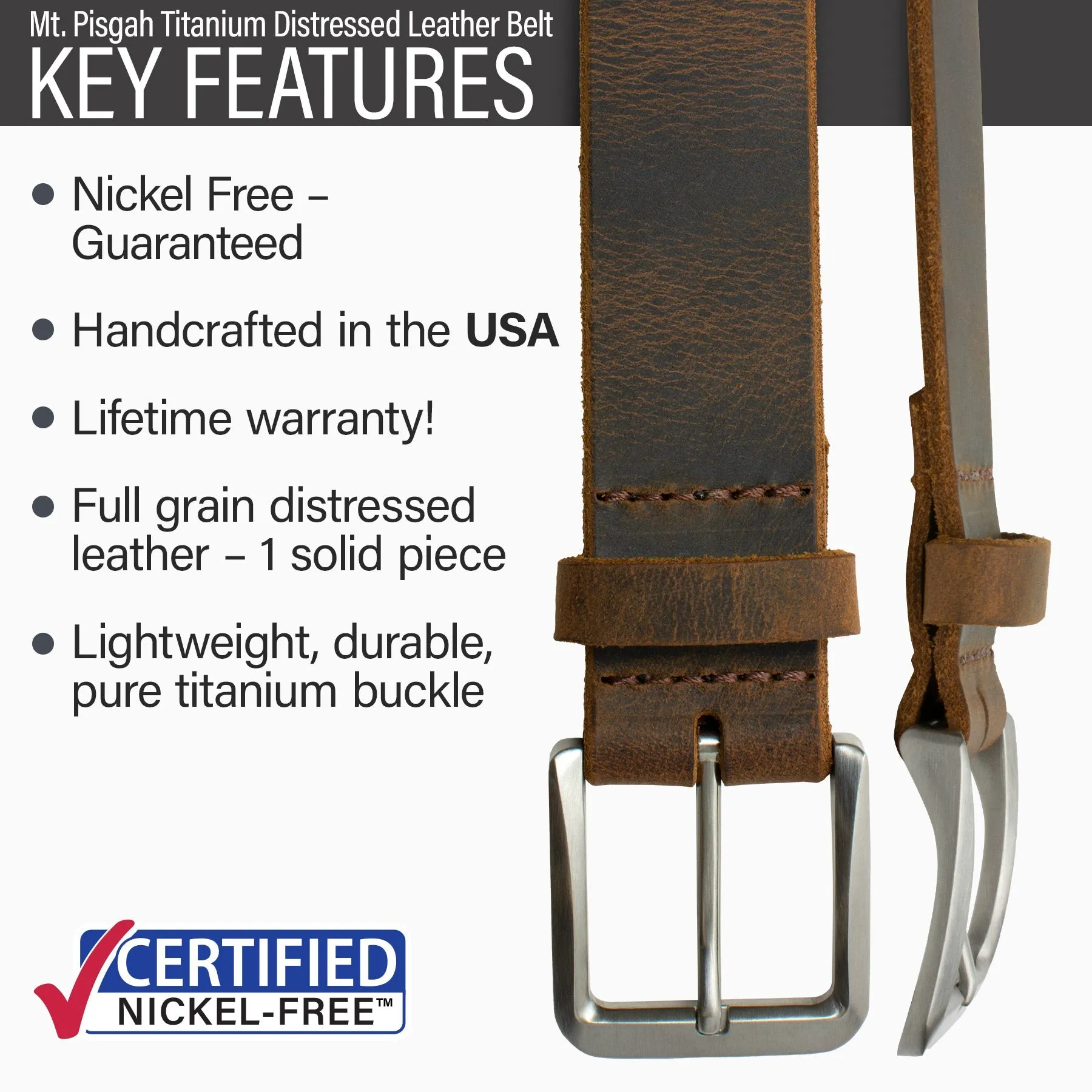 Mt. Pisgah Titanium Distressed Leather Belt & Wallet Set by Nickel Smart®