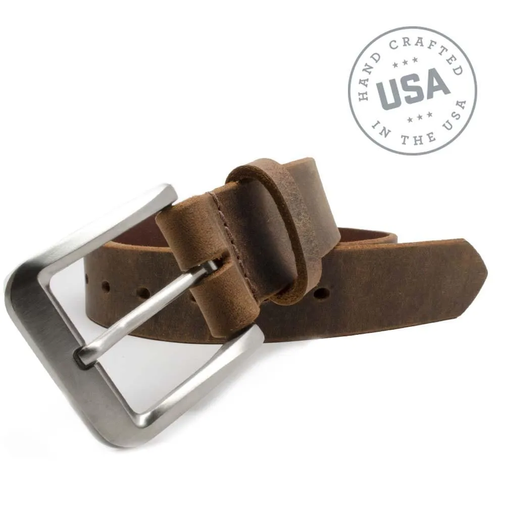 Mt. Pisgah Titanium Distressed Leather Belt & Wallet Set by Nickel Smart®