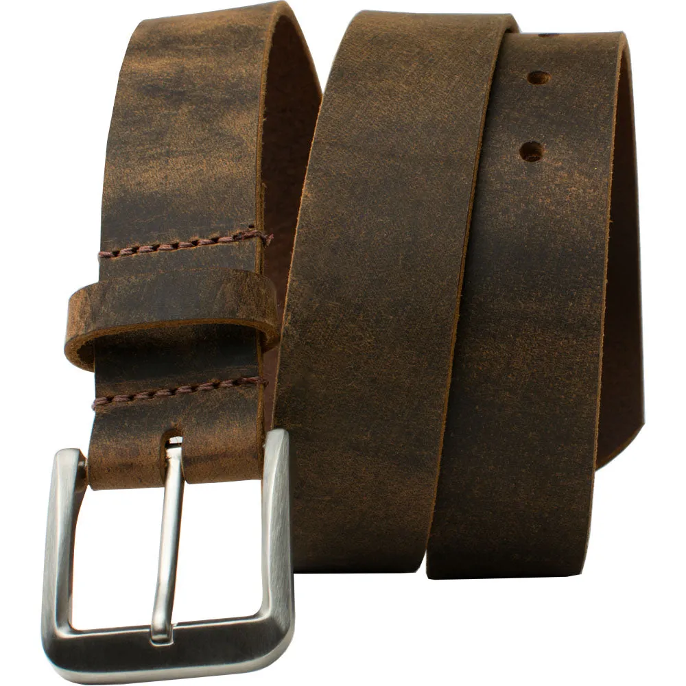 Mt. Pisgah Titanium Distressed Leather Belt & Wallet Set by Nickel Smart®
